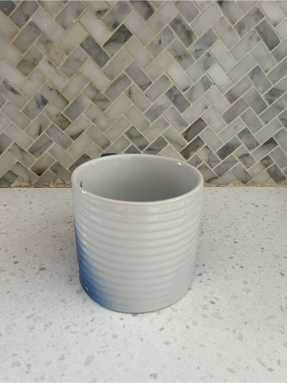Starbucks 2022 Blue & White Iridescent Ombre Ribbed Twist Coffee Mug Cup 12 oz